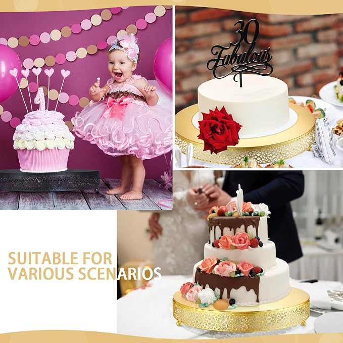 Wenqik Cake Stand 16 Inch Round Metal Cupcake Dessert Wedding Cake Stand Cookies Display Holder Fruit Serving Tray for Table Wedding Birthday Anniversary Party(Gold)