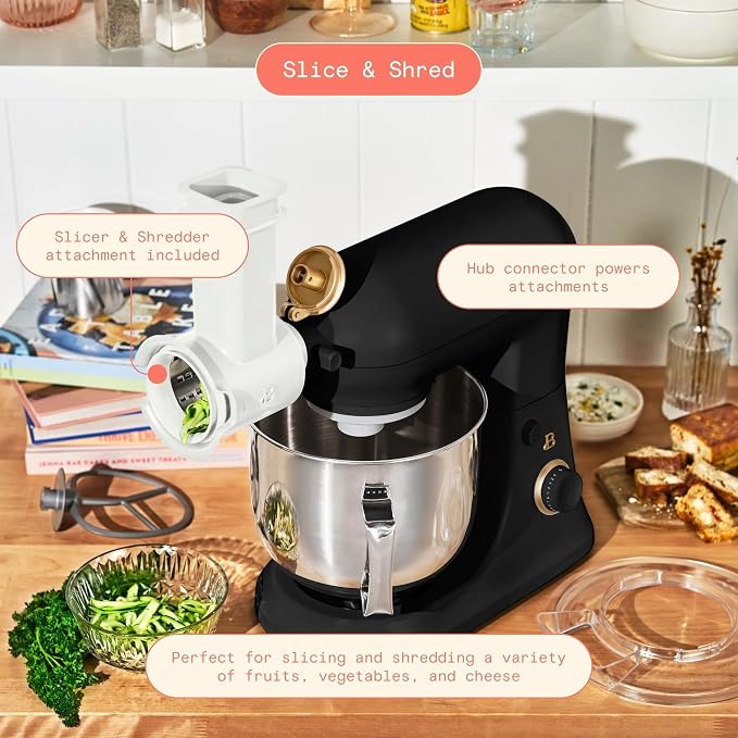 6 Quart Stand Mixer, 600W Tilt-Head Electric Kitchen Mixer with 12 Speeds, Stainless Steel Bowl, Dough Hook, Whisk & Beater, Multifunction Food Mixer (Black Sesame)