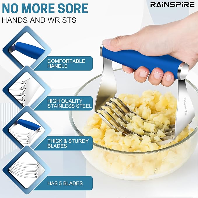 Rainspire XL Pastry Cutter For Baking, Heavy Duty Pastry Blender Stainless Steel, Thick Sharp Blades Dough Blender, Dough Cutter Butter Cutter Pastry for Easy Mixing, Dishwasher Safe, Dark Blue