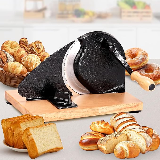 Manual Bread Slicer for Homemade Sourdough Bread - Adjustable Thickness & Evenly Slicing, Hand Crank Bread Slicer for Buns, Bagels Etc,Sharp Stainless Steel Blade