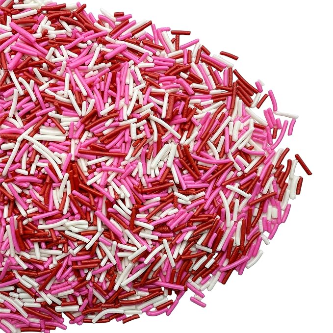 SE Si&Moos Valentines Jimmy Sprinkles Red Pink and White Jimmies Sprinkles for Cake Decorating Edible Valentines Cake Decorations Edible Crunchy Jimmies for Topping Ice Cream, Cookies, Cupcakes, Dessert Decorating 3 OZ