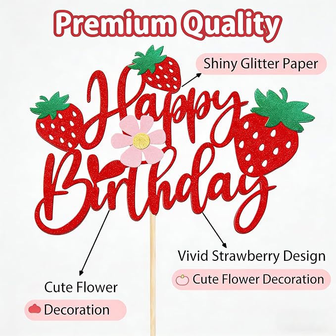 Happy Birthday Cake Topper Party Decorations for Kids Baby Showers, Themed Parties Happy Birthday Celebrations for Cake Decor Enthusiasts (Red)