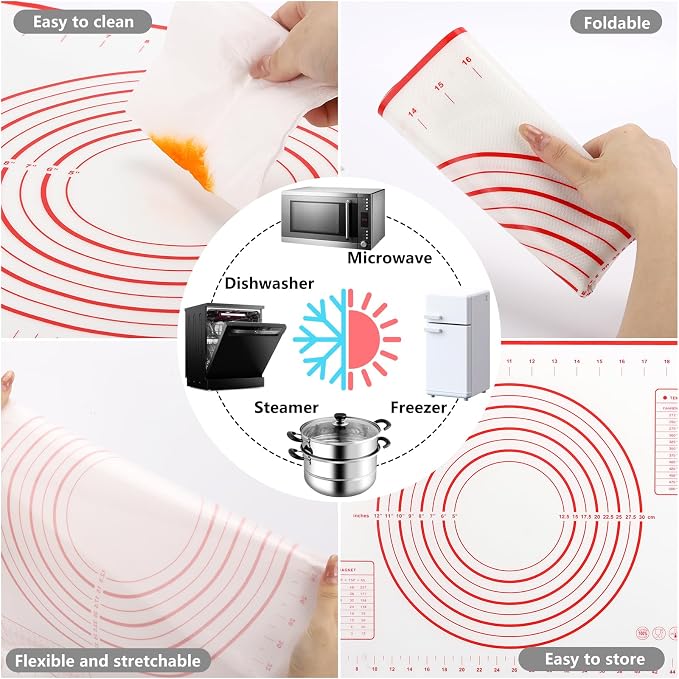 2 Pack Rolling Pin with a Silicone Baking Pastry Mat, Adjustable Rolling Pin with Thickness Rings, 17" Dough Roller for Baking Pizza, Pastry and Cookies, Kitchen Essential