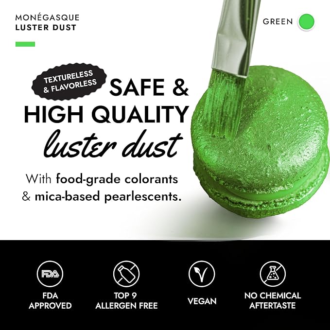 MONÉGASQUE Green Edible Glitter for Drinks 7g – Edible Glitter for Cakes & Cocktails – Green Luster Dust for Drinks – Drink & Cake Decorations Dust Powder Spray – Cocktail & Drink Shimmer Sparkles