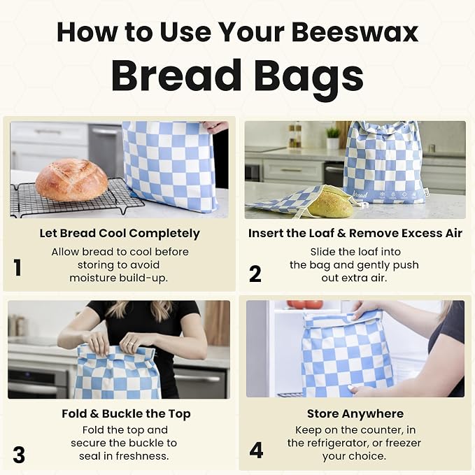 3-Pack Premium Reusable Beeswax Bread Bags (XL, M, S) - Organic Cotton Beeswax Bread Storage Bag for Homemade Bread & Sourdough Freezer-Safe, Breathable & Freshness Support - Eco-Friendly Bread Bag
