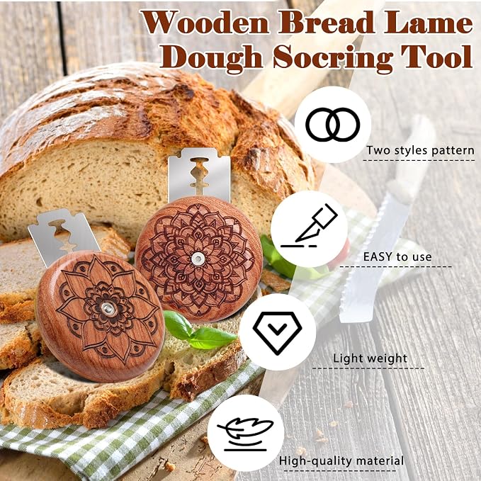 14 PCs Wooden Bread Lame Cutting Set, Scoring Tool for Sourdough Bread, Including 2 Sourdough Blade, 2 Leather Protective Covers, 10 Blades