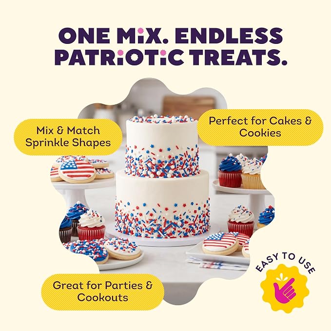 Wilton Patriotic Edible Sprinkle Mix - Includes Red, White & Blue Stars, Nonpareils & Jimmies - Great for Holiday Cupcakes, Brownies & Cookies - 3.8 oz (Pack of 2)