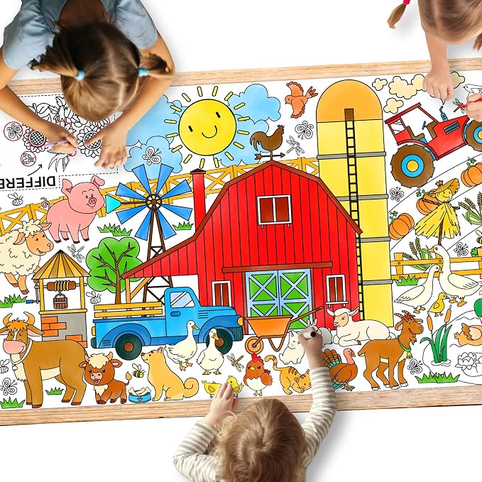 Gatherfun Farm Animal Party Giant Coloring Poster - 31.5X 72 Inches - Versatile Classroom Wall Décor & Birthday Activity - Farm Poster or Table Cover for School Parties and Special Events