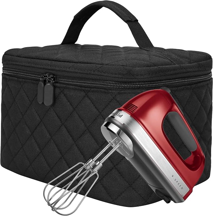 Quilted Electric Hand Mixer Carrying Bag for KitchenAid 5/6/7/9 Ultra Power Speed Mixers, Hand Mixer Electric Handheld Bag with Handle for Kitchenaid Mixer Attachments, Black
