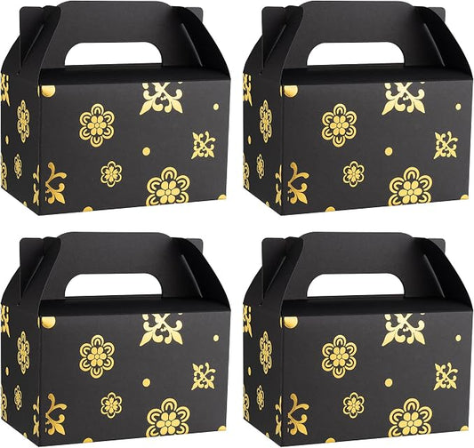 NyuOurea 10 PCS Black Gable Favor Treat Boxes, 6.5 x 4 x 4 Inches Elegant Gift Box with Handle for Guests, Goodie Boxes for Candy, Cookie, Busniess, Graduation, Wedding, Father‘ s Day, Thank You, Birthday, Flower