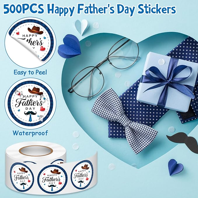 Louise Maelys Happy Father's Day Stickers 1.5 Inch - Father Day Gift Labels DIY Father’s Day Decorations Heart and Hat Design for Cards, Crafts, Gifts