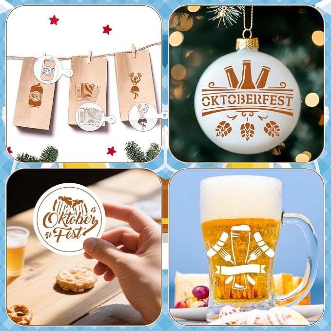 JULBEAR 36 Pieces Reusable Oktoberfest Cookie Cake Stencils Beer Stencils Bavarian Style Templates Mold Tools for Oktoberfest Party Cookies Baking Painting Coffee Decoration