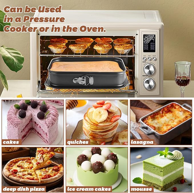 CYEAH 2 Pack Large Springform Cake Pan, 14 x 9 x 3-Inch Rectangle Cheesecake Pan, Non-Stick Baking Pan Mold with Removable Bottom for Kitchen Baking Roasting Muffin Bread Cake Brownies Bakeware