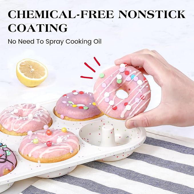 KASHME 3 Pcs Silicone Donut Pan for Baking with Metal Reinforced Frame Nonstick 6 Cavity Donut Molds Doughnut Tray 3.25 Inch Large Bagel Molds (Cream)