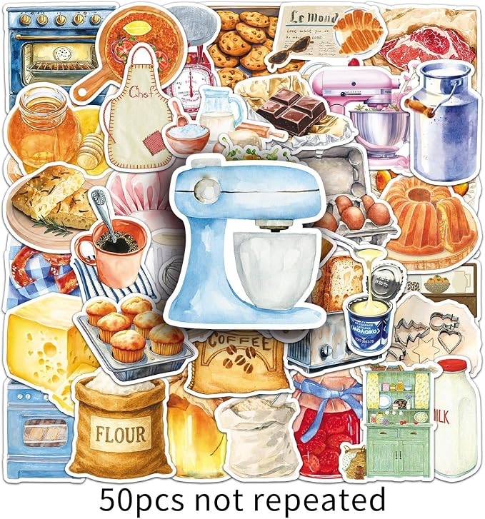 50Pcs Baking Stickers Funny for Water Bottles Baking Laptop Decals, Bakery Themed Party Decorations, Gifts for Women & Men(Baking Time)