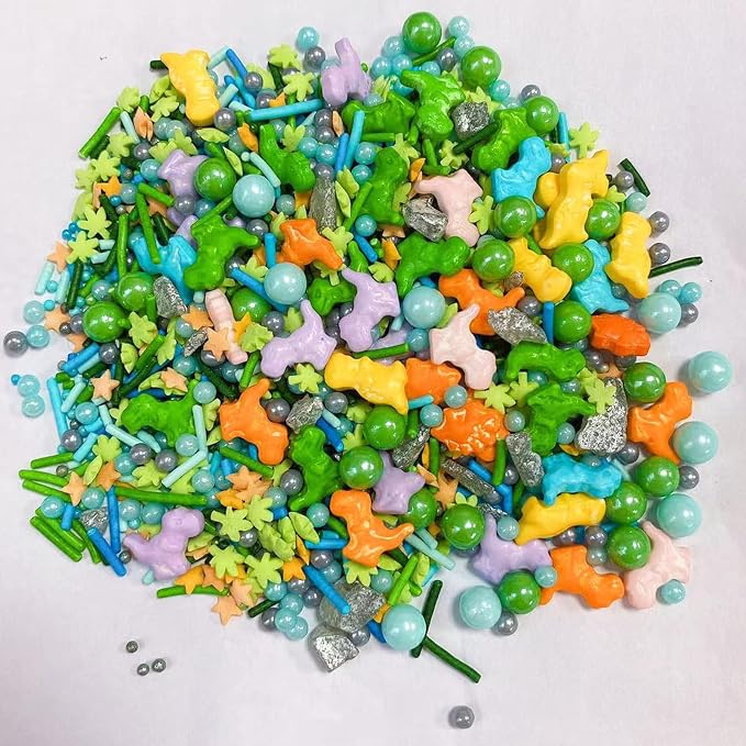PhilaeEC Dinosaur Sprinkles Cake Decoration Dinosaur Peals Mix Candy Edible Cookie Cupcake Toppers Birthday Party Valentines Halloween Christmas Supplies 3.53oz