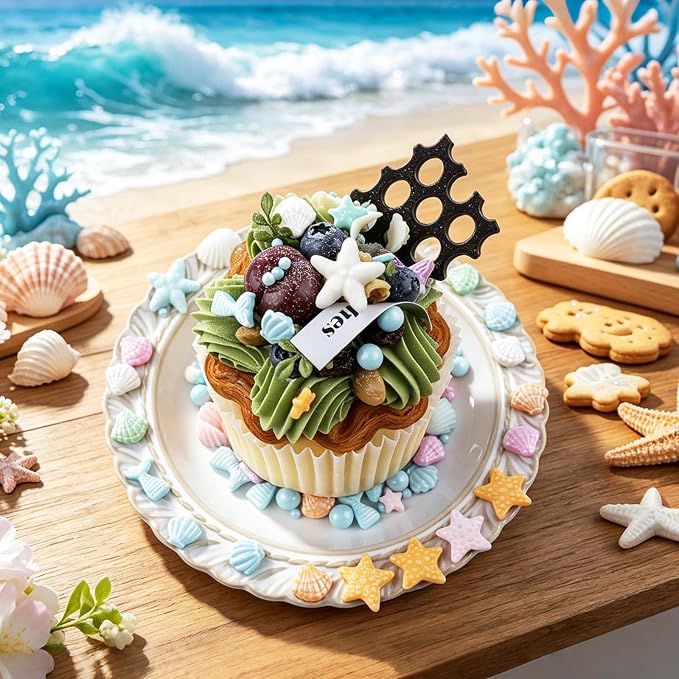 Blue Ocean Mermaid Sprinkles, Edible Seashells Cake Decorations, Starfish Mermaid Tails Candy Sugar Pearls, For Baking Cupcake, Cookie, Ice Cream Toppings, Beach Ocean Theme Birthday Party Supplies