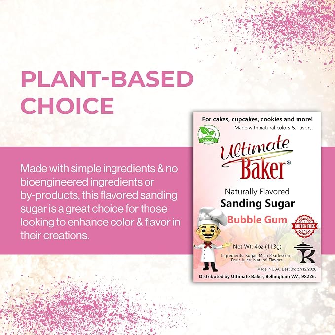 Ultimate Baker Flavored Sanding Sugar (1x4oz) - Burst of Flavor & Color for Cakes, Cookies & More, All-Natural, Perfect for Baking & Decorating or as a Flavored Coffee Sugar (Bubble Gum)