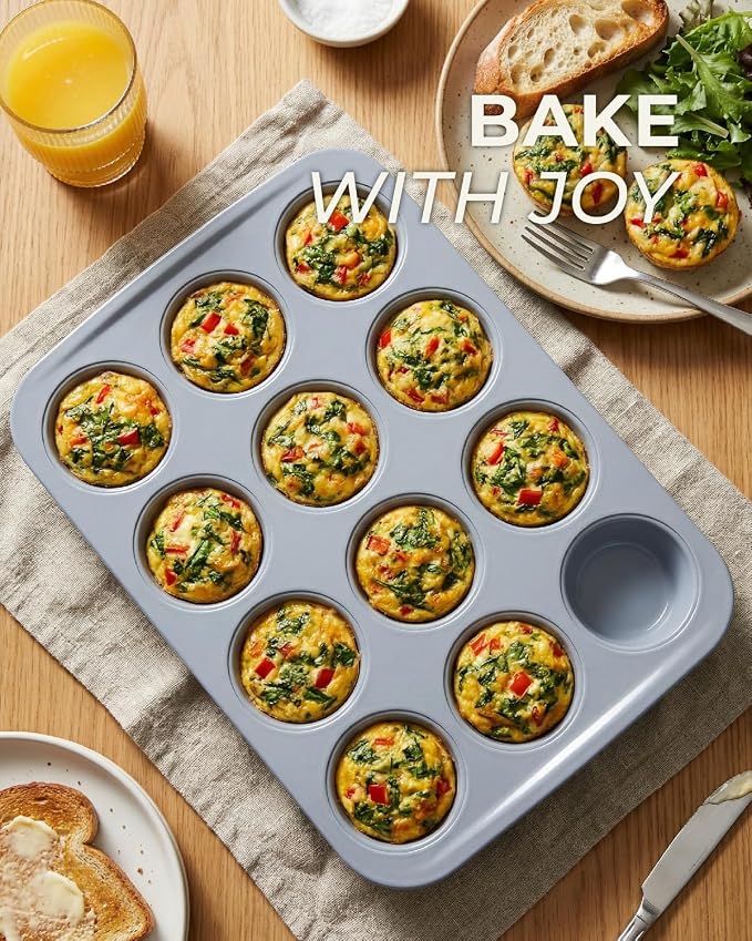 CARTMAN 2-Pack Ceramic Muffin Pan 12 Cup with 200 Cupcake Liners, Non-Stick & Non-Toxic Baking Tin for Healthy Muffins and Cupcakes, Perfect for Home Kitchens and Parties