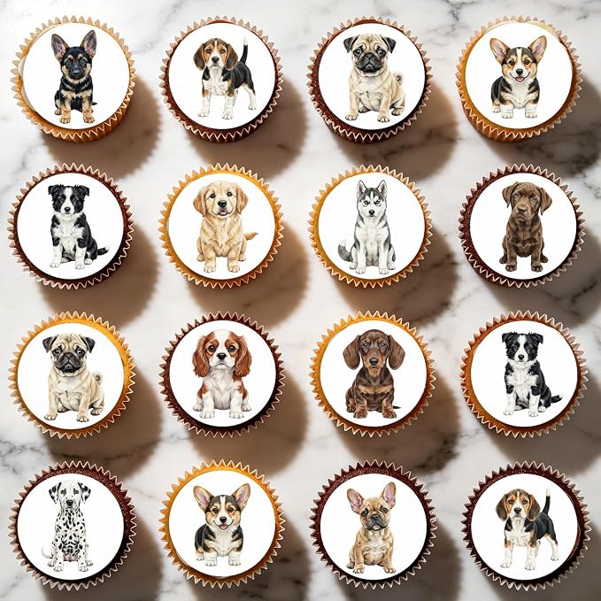 36 Pack Edible Pet Dogs Cupcake Toppers Wafer Paper Cute Puppy Dogs Cupcake Picks Baby Shower Cake Decor for Pets Party Cake Decorations Supplies