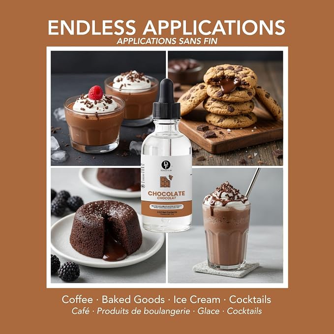 Dolce Flav Natural Chocolate Extract – 2 Ounce Water-Soluble Kosher, Sugar-Free, Concentrated Chocolate Flavor for Baking, Coffee, Ice Cream, Smoothies & Desserts, Includes Measured Dropper
