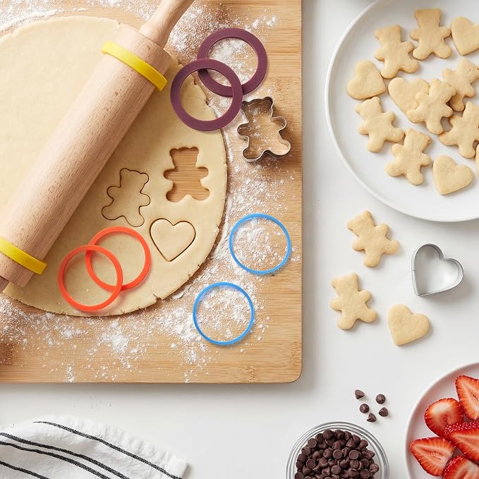 Rolling Pin Guide Rings(1/16”to 5/16''), Multicolored Flexible Silicone Spacer Bands, Reusable 8 Piece Set Baking Accessories to Precise Thickness Dough for Pizza, Cookies,Pies, Pastries, Pasta