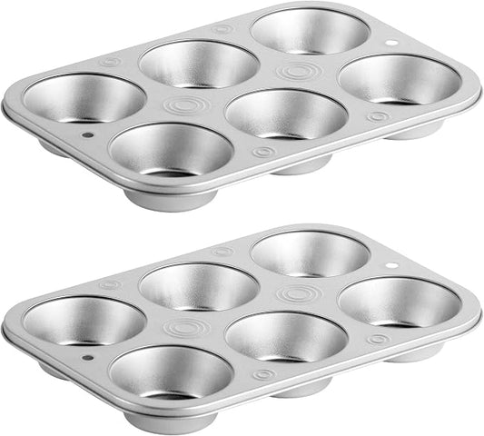DecorRack 2 Pack Non-Stick Muffin Pans, 6-Cup, Oven Safe Steel BPA Free Regular Size Bakeware Molds for Baking Cupcakes, Egg Bites Easy to Clean Bakes Evenly (Pack of 2)