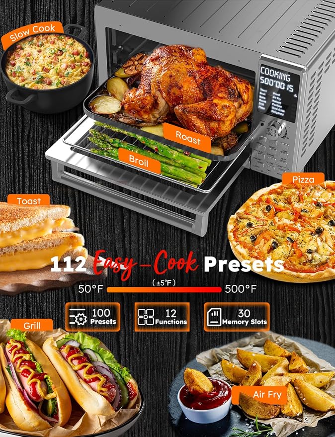 Nuwave Bravo XL Pro Air Fryer Toaster Oven with Grill Combo, 2026 New Ultra-Fast Convection System, 35% Crispier, 2X More Even, 142 Presets, 50-500F, Smarter Probe, PFAS Free, 30QT, Stainless Steel