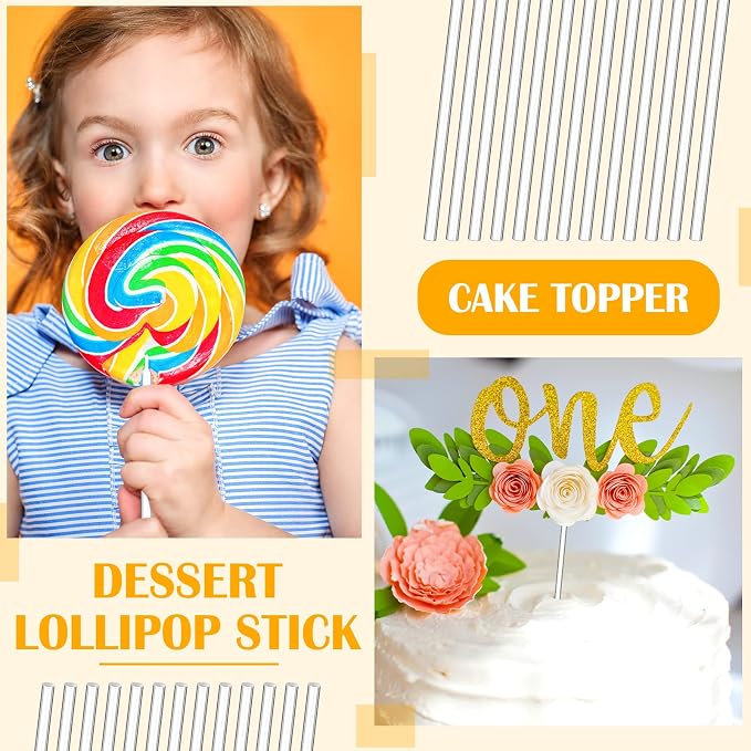 Zopeal 200 Pcs Acrylic Lollipop Sticks Clear Cake Pops Rods Cake Topper Candy Cupcake Treat Stick for Wedding Chocolate Cookie Dessert Handmade DIY Crafts Party Decor Gardening(12 x 0.16 Inches,Clear)