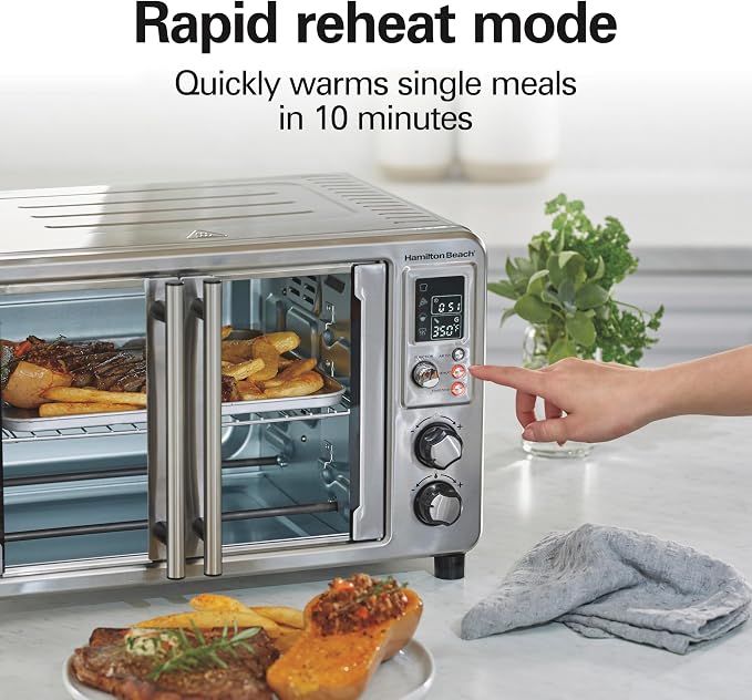 Hamilton Beach 6-in-1 XL Digital Air Fryer Toaster Oven Combo, With Easy-Access French Doors, Bake, Broil, Toast, Pizza & Reheat Functions, 0.9 cu. ft. Capacity, Stainless Steel (31191)