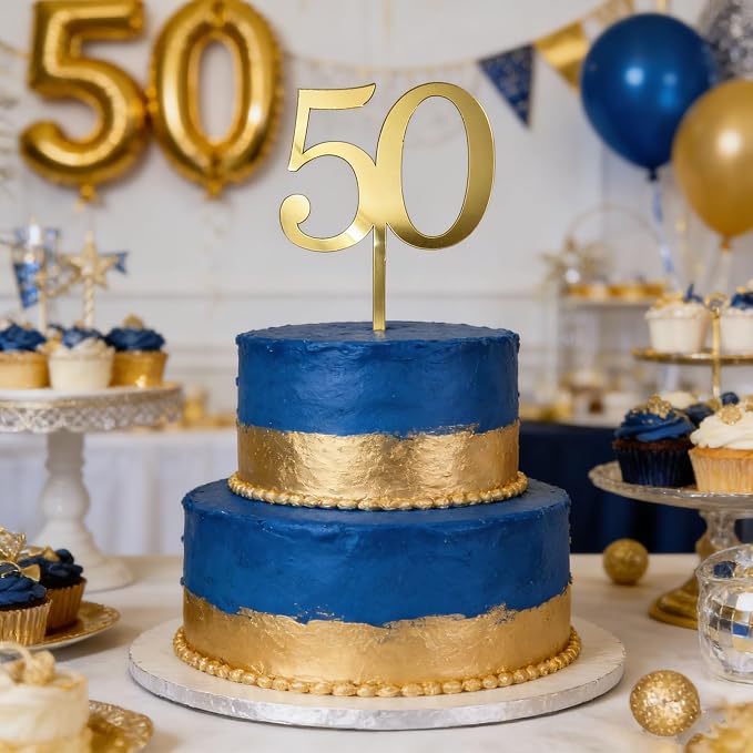50th Birthday Cake Topper,Gold Mirror Acrylic Cheers to 50/Fifty Years Old,Number 50 Themed Party for Vow Renewal Wedding Anniversary Birthday Celebration Accessory Party Supplies Perfect Ideas