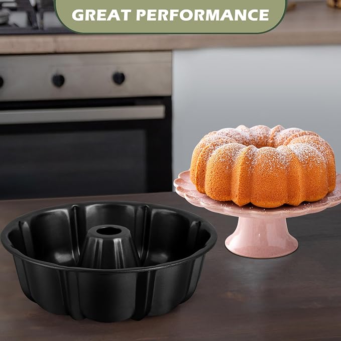 E-far 10 Inch Non-stick Cake Pan, Heavy Duty Carbon Steel Tube Fluted Round Baking Pan,Buntz Pound Cake Pan Mold,Tube Bakeware, Easy Release & Easy to Clean, 10 Cup, Black