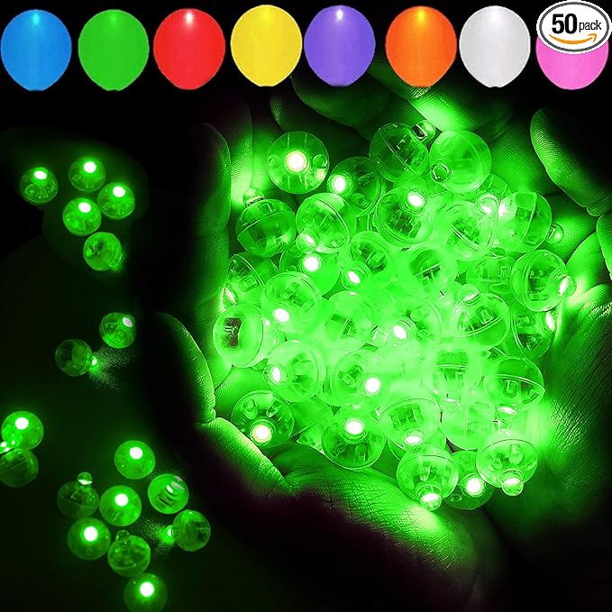 50pcs LED Green Balloon Lights, Round LED Mini Lights for Paper Lantern Balloon Birthday Party Event Indoor Outdoor Wedding Decoration Halloween Christmas Supplies
