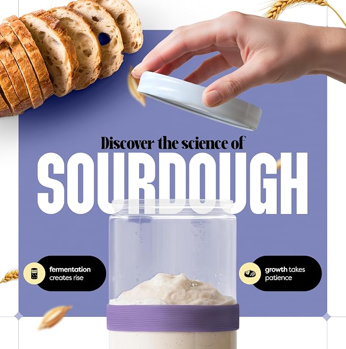 Baketivity Sourdough Starter Kit for Beginners with Jar & Feeding Tracker – Complete Sourdough Bread Making Kit, Glass Starter Jar, Tools & Guide, Family-Friendly Baking & Fermentation Kit