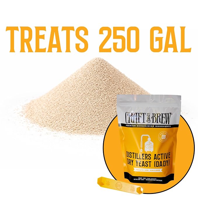 Craft A Brew - Distillers Active Dry Yeast (DADY) - Fast Starts, High Alcohol Tolerance & Clean Fermentations - For At Home Distilling - For Grain Mash Fermentations in Whiskey, Rum, Brandy -1 lb Bag