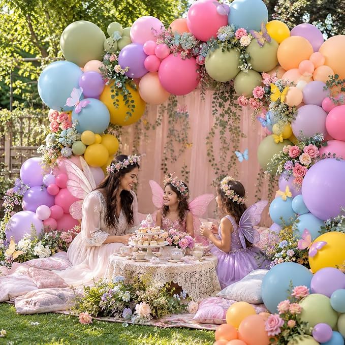 Flower Balloon Arch Kit, 122Pcs Hot Pink Pastel Blue Dusty Green Macaron Orange Lavender Purple Yellow Balloons for Girls Spring Party Boho Baby Shower Flower Birthday Garden Party Decorations