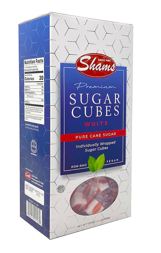 Shams Kosher Sugar Cubes – White Pure Cane Sugar Cubes, Non-GMO, Vegan, Certified Kosher - Individually Wrapped Sugar Cubes for Coffee, Cocktails, Tea 17.6 Ounce