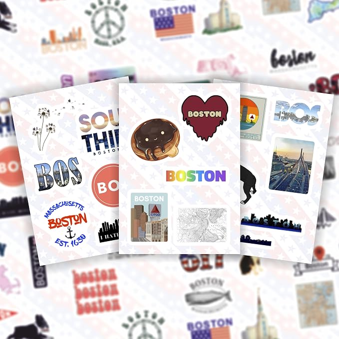 100Pcs Boston Sticker for Water Bottle and Laptop - City Souvenirs, Decorations & Gifts, Waterproof Vinyl Decals, Gifts for Women & Men