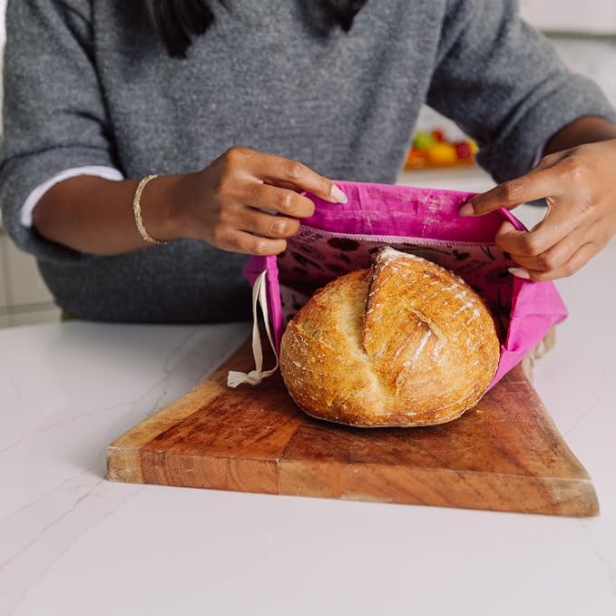 Bee’s Wrap Beeswax Bread Bag - 2 Meadow Magic Reusable Beeswax-Lined Bread Storage Bags - Breathable & Sustainable Homemade Bread Saver - Plastic Free Eco-Friendly Alternative
