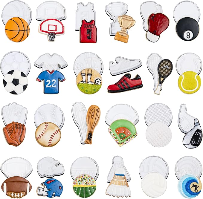 Mostop Custom Sport Cookie Cutter with Stampers, Football, Volleyball, Golf, Boxing, Tennis and more Cake Decoration Tools Party Supplies Favors