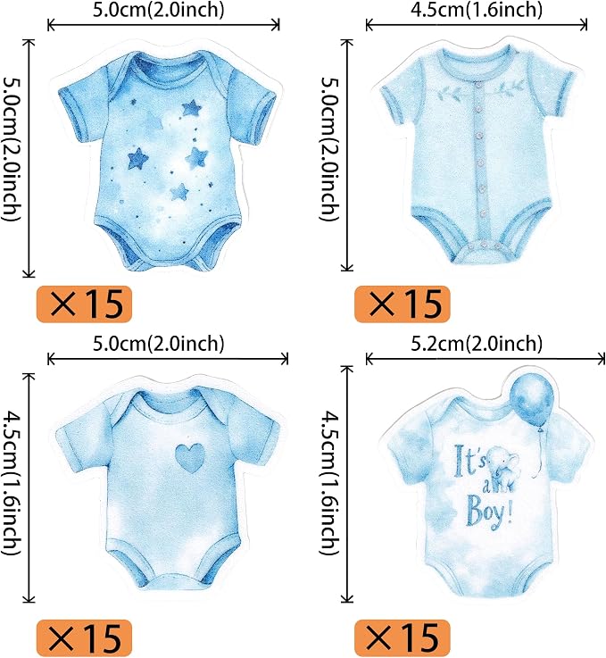 60 PCS Edible Blue Bodysuit Cupcake Toppers Jumsuits Gingham Theme Cupcake Picks Edible It's a Boy Baby Shower Decorations for Boys Birthday Baby Shower Gender Reveal Party Cake Decorations Supplies