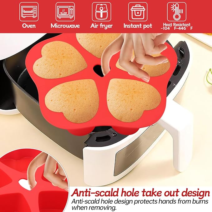 2 Pieces Silicone Air Fryer Muffin Pan Egg Bite Heart Mold for Oven Baking,Mini Muffin Tins Cups Cake Tray for Air Fryer Liners Basket Instant Pot Accessories Baking Muffin Cakes Pancake