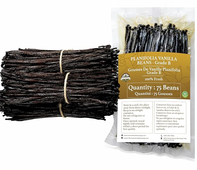 75 Vanilla Beans Grade B for Making Vanilla Extract, Bulk Vanilla Beans for Extract Grade 5 inches, Perfect for Homemade, baking and cooking. (75 Vanilla)