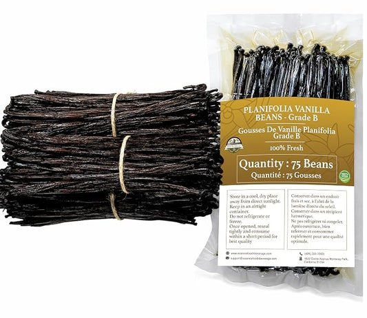 75 Vanilla Beans Grade B for Making Vanilla Extract, Bulk Vanilla Beans for Extract Grade 5 inches, Perfect for Homemade, baking and cooking. (75 Vanilla)