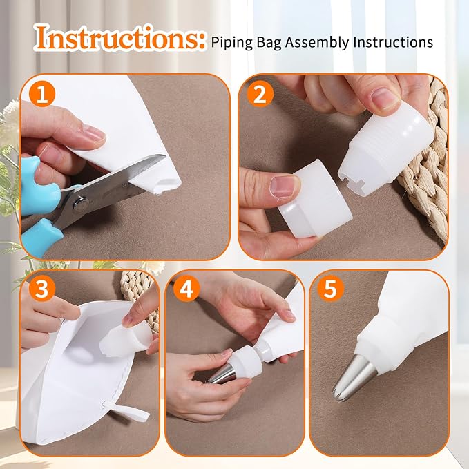 Pastry Bags and Tips 9 PCS Reusable Piping Bags and Tips Set with Coupler, 16" Large Pastry Bag, Stainless Steel Nozzles and Cleaner for Cake Decorating, Baking Supplies