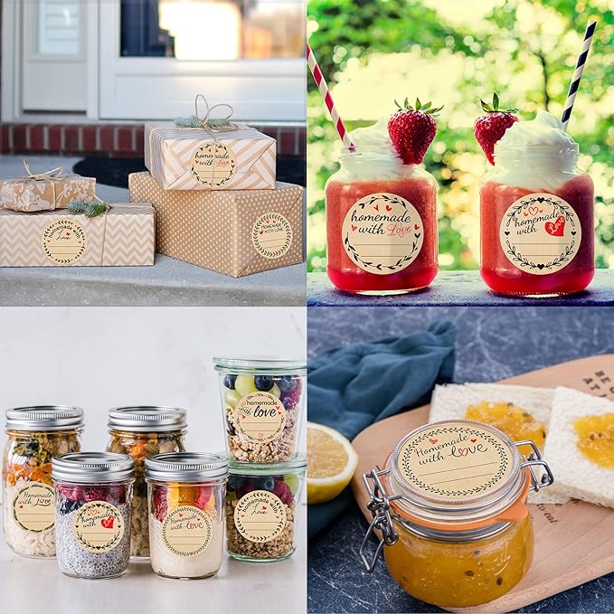 Fancy Land 500Pcs Homemade with Love Stickers with Lines Jar Canning Labels for Baked Packaging Cookie Bags Roll 2”