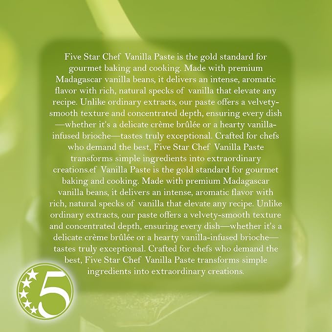Five Star Chef Gourmet Vanilla Paste, 32 Fluid Ounce - Rich & Aromatic Bean Paste for Baking, Desserts, and Beverages – Intense Flavor with Real Specks – Perfect for Cakes, Cookies, Ice Cream & More