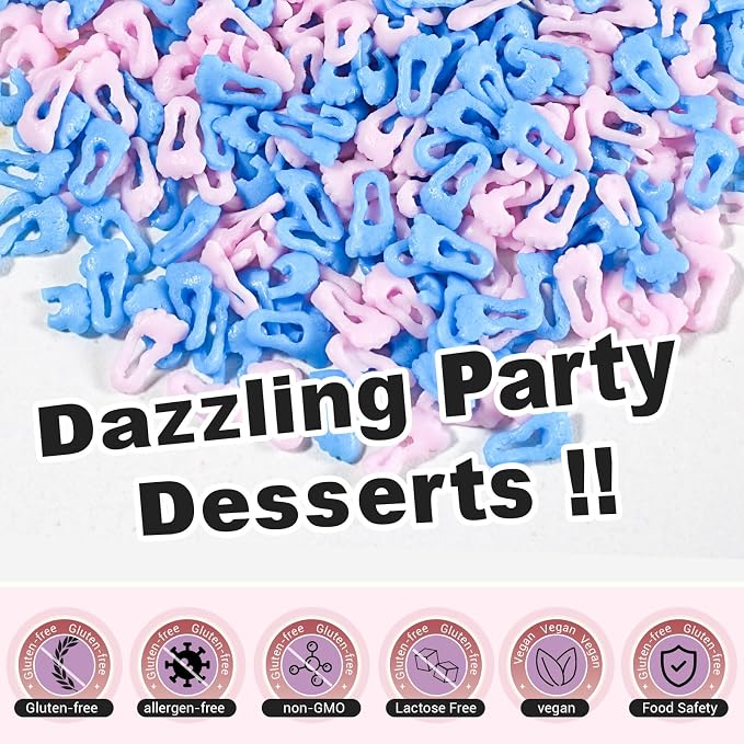 HUEBEATY Pink and Blue Cake Sprinkles with Baby Feet for Baby Shower, 180g | HUEBEATY Pink and Blue Cake Sprinkles with Baby Feet for Baby Shower, 180g