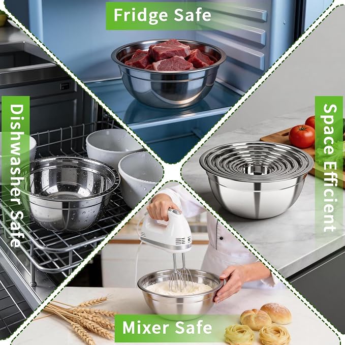 7 Pcs Stainless Steel Mixing Bowls with Colorful Lids Set | Metal Mixing Salad Bowls Nesting Design for Kitchen Mixing/preping/Saving, Size: 0.7, 1.1, 1.5, 2.1, 3.5, 4, 4.5Qt