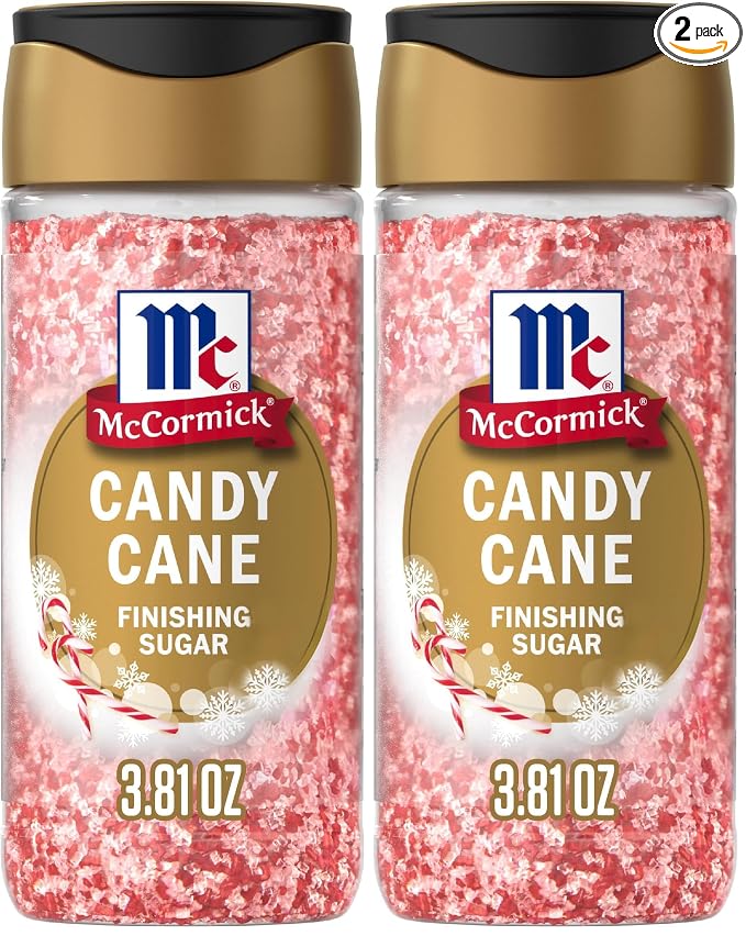 McCormick Finishing Sugar, Candy Cane, Limited Edition, Sweet Peppermint, Iconic Holiday Flavor, For Hot Chocolate, Chocolate Fudge, Bark, Cocktails, and More, 3.81 oz (Pack of 2)